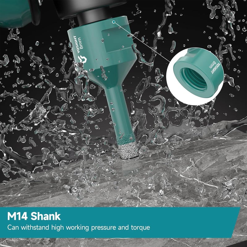 YOSIGHT 5/16 Inch Small Diamond Hole Saw - 8 mm M14 Shank Diamond Core Drill Bit for Angle Grinder, Dry/Wet Hole Opener, Ideal for Tile Granite Marble Glass Ceramic Brick Stone - Image 4